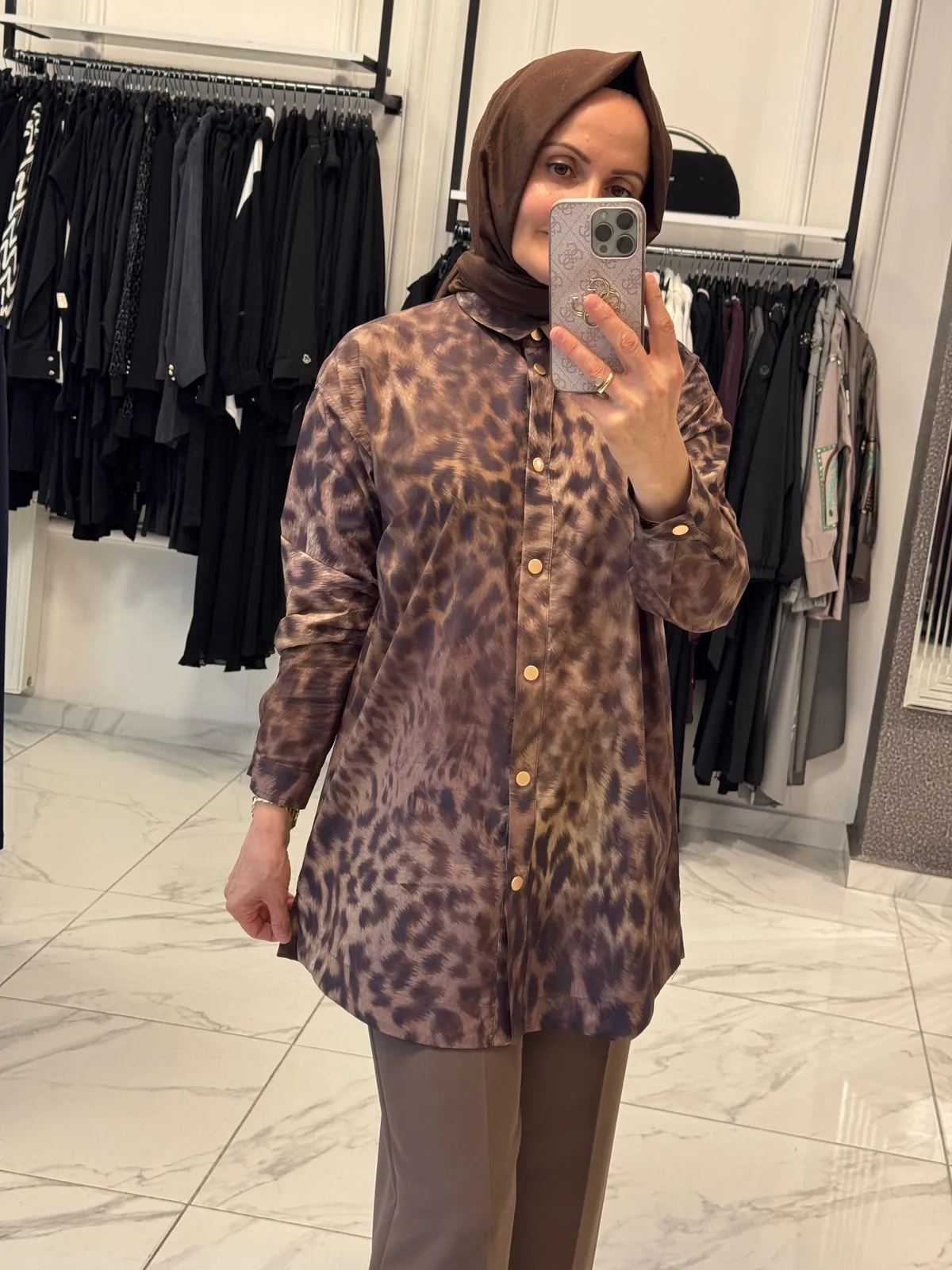 Leopar Desenli Gömlek 