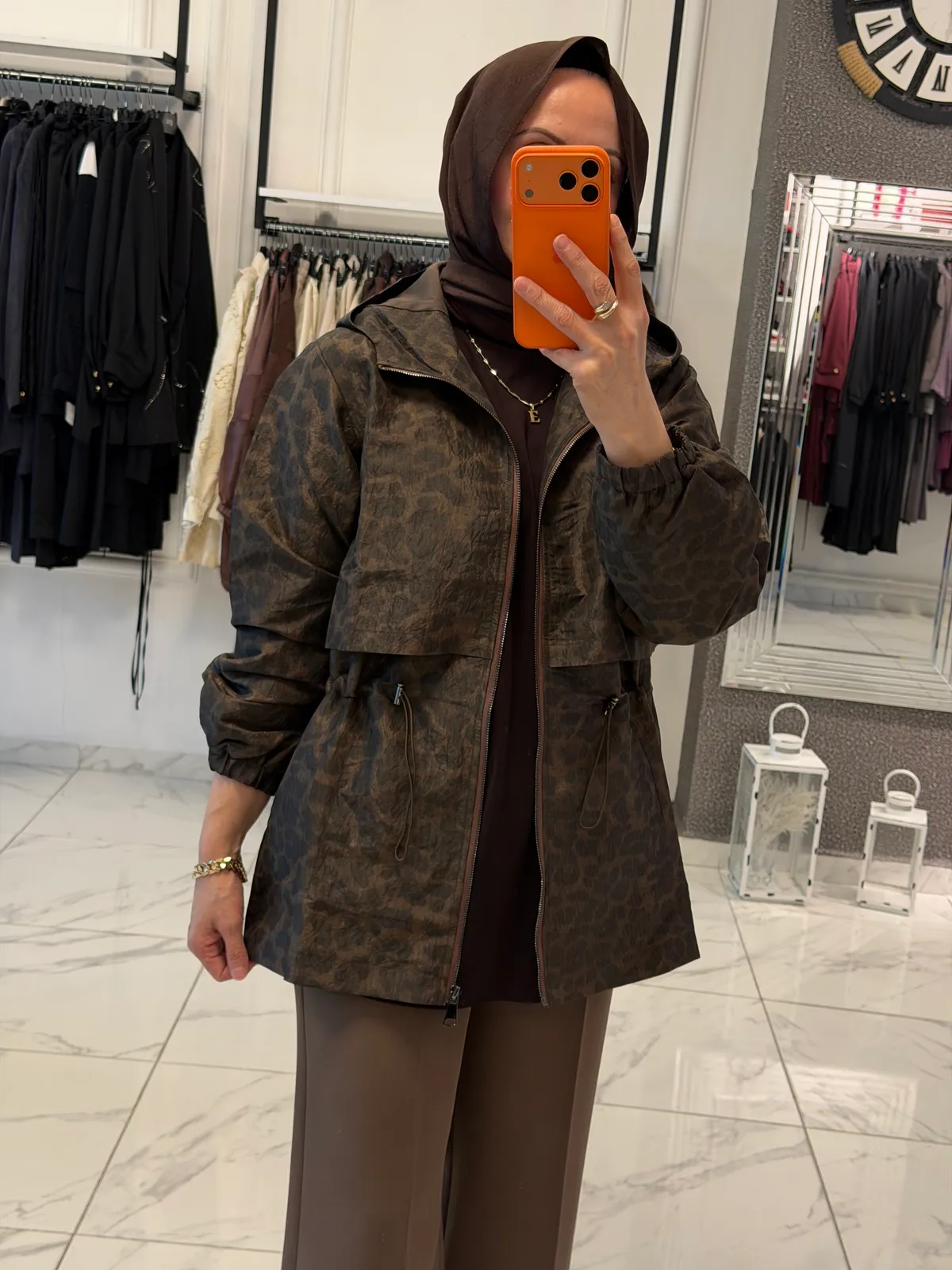 Leopar Kapişonlu Ceket