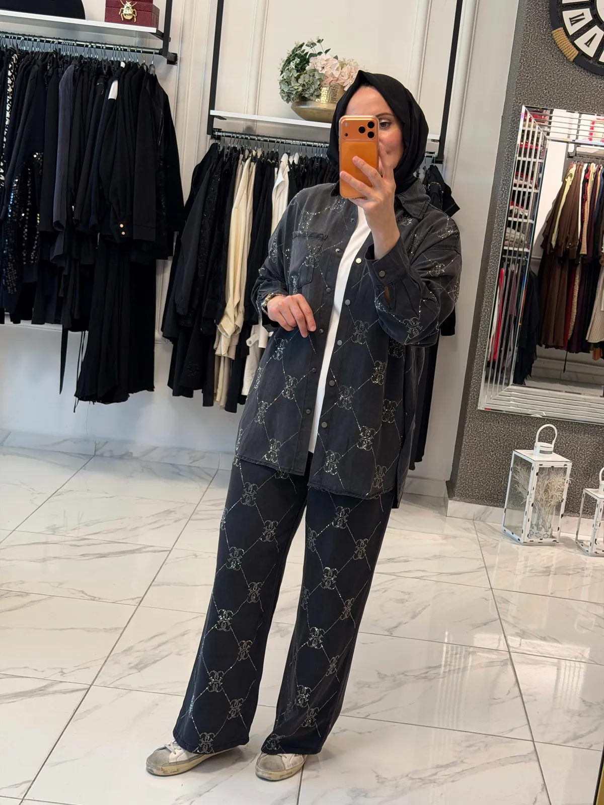 Taşlı Denim Takım