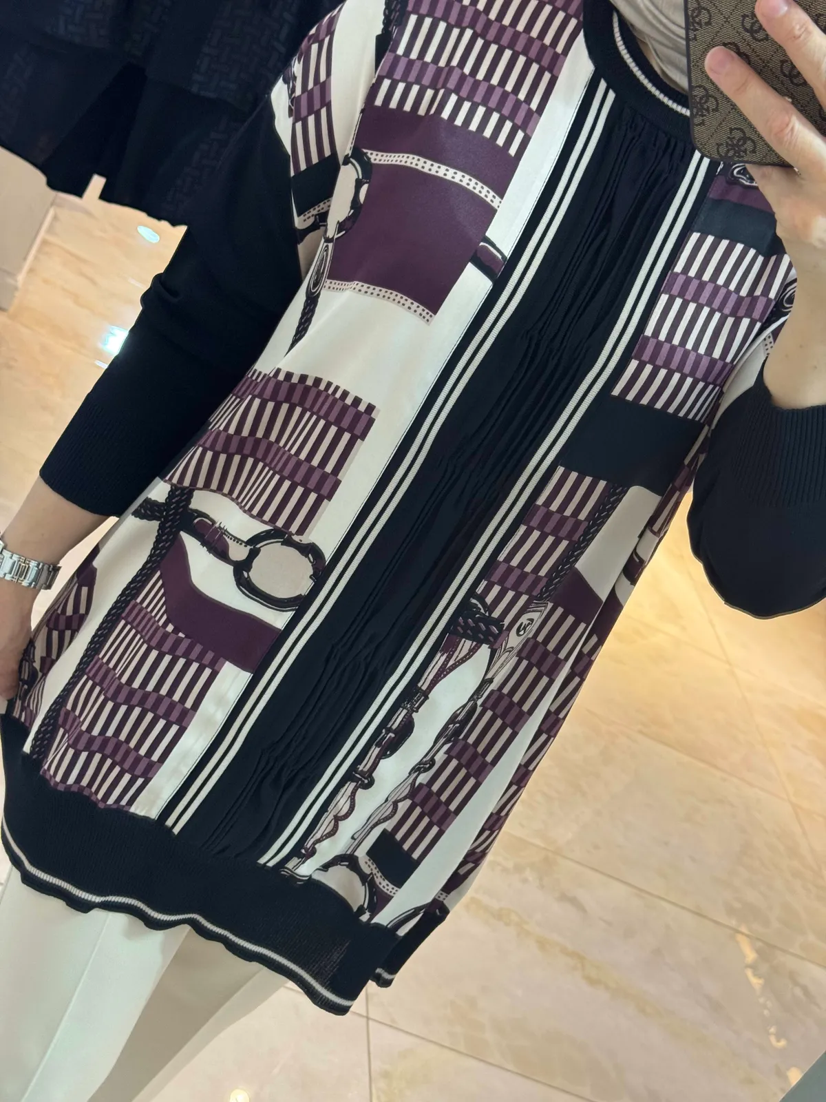 Şal Desen İpek Saten Tunik - Mürdüm