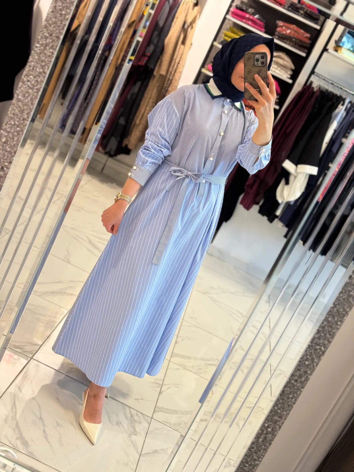 Çizgili Elbise  - Mavi