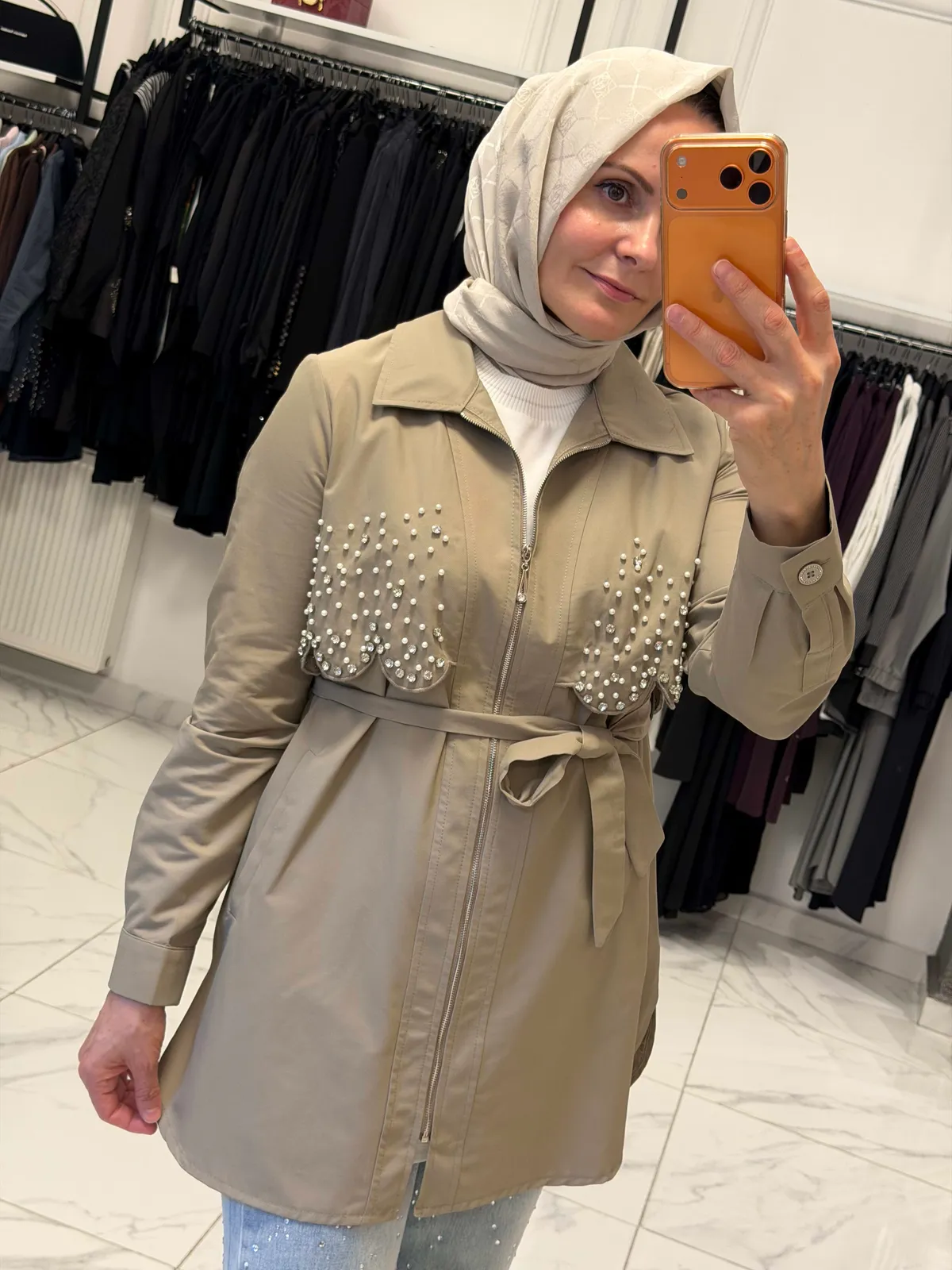 Boncuk İşlemeli Kısa Trenc