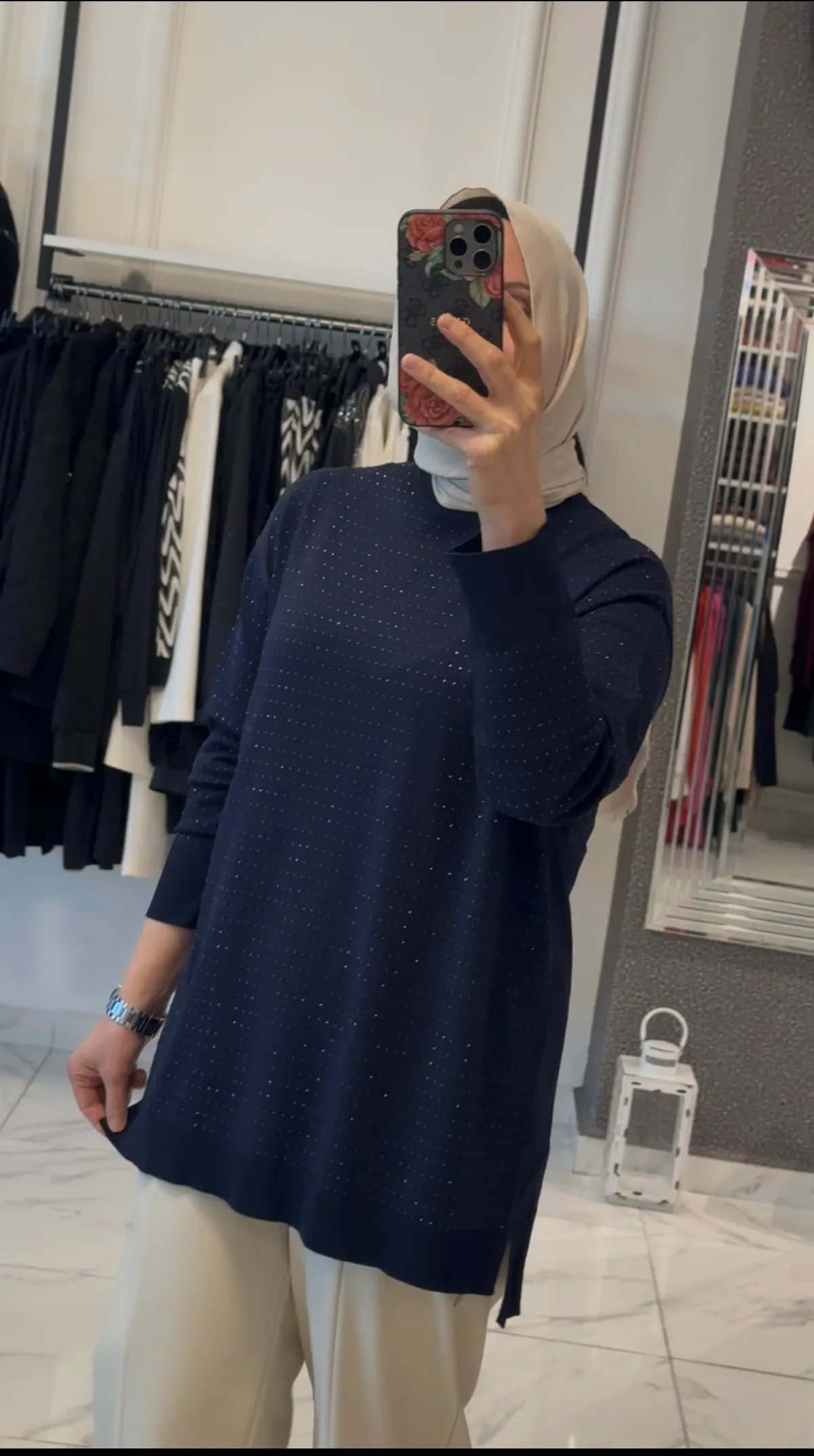 Taş Detaylı Tunik  - Lacivert