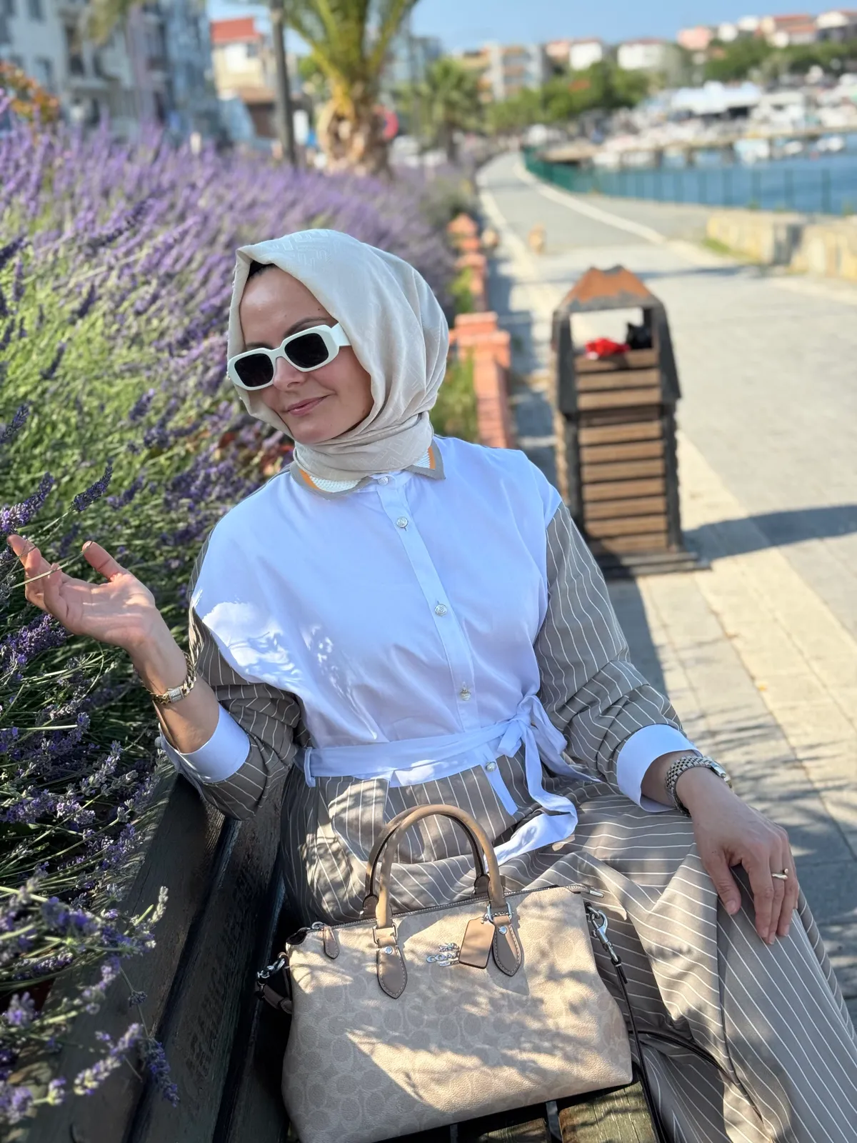 Çizgili Elbise  - Kahverengi